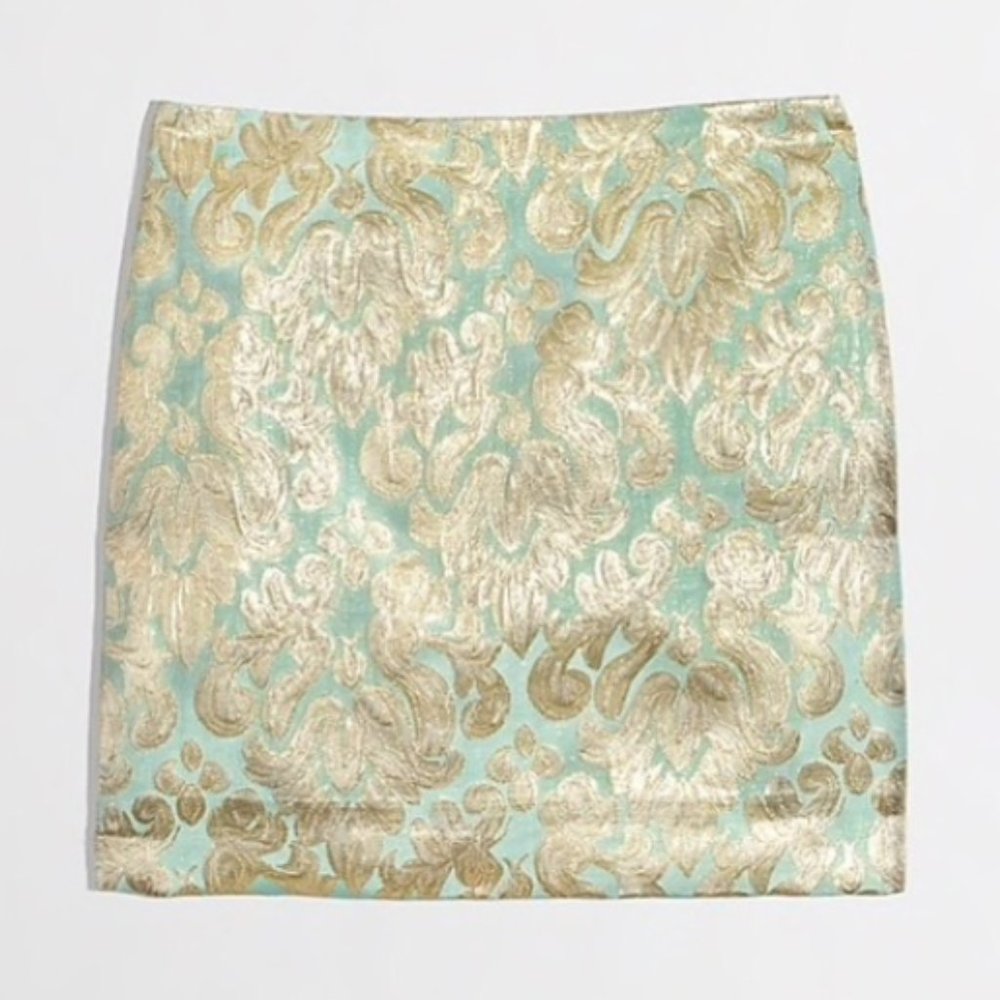 J.Crew Factory Gilded Jacquard Top in Gold and Green Brocade